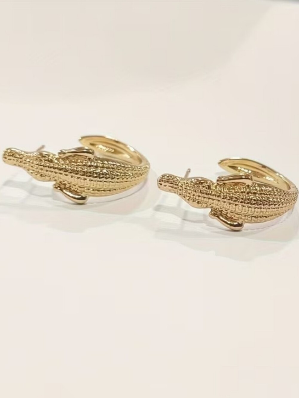 NEW! 18K Gold Plated Unique Crocodile Half Hoop Post Earrings - Women Jewelry